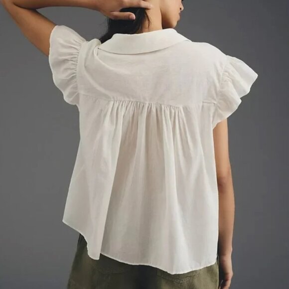 Anthropologie Pilcro Flutter-Sleeve Babydoll Top White Size M Medium 8/10 - Picture 2 of 10